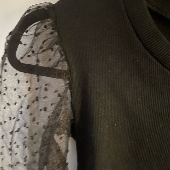 PrettyLittleThing Ribbed Bodysuit with Mesh Polka Dot Poof Sleeve M/L - Picture 2 of 5